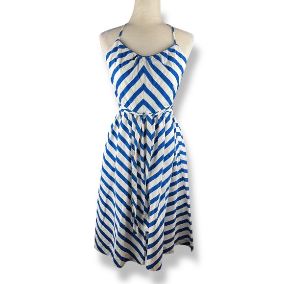 Vintage 1980s Lanz Originals Womens Dress Size Small Blue White Striped Halter - Picture 1 of 14